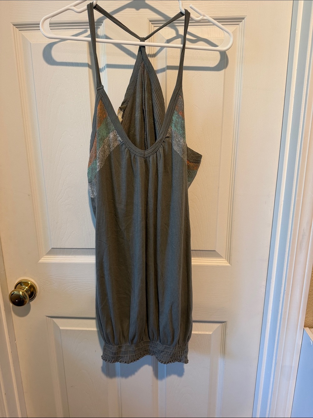Rebel Yell Gray Ribbed Tank/Dress with Multicolor Bust Panels